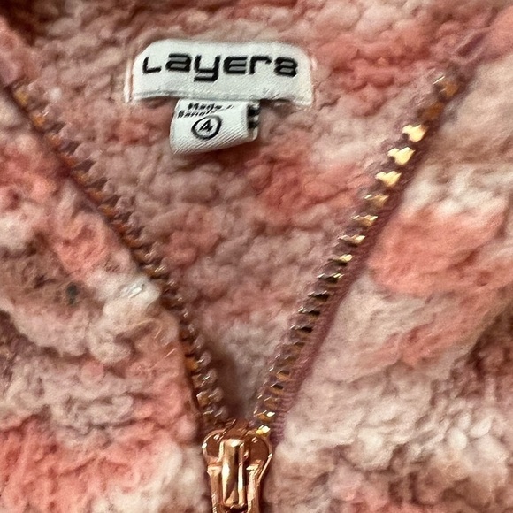 Layers Little Girls Size 4 Faux Sherpa Full Zip Pink Camo Fleece Sweatshirt - Picture 3 of 5